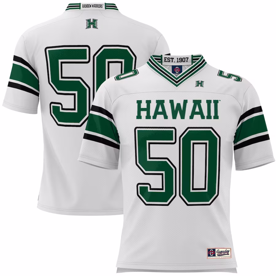 #50 Hawaii Rainbow Warriors GameDay Greats Youth Football Jersey - White - Jersey