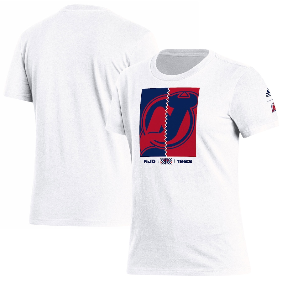 Women's New Jersey Devils adidas White Reverse Retro 2.0 Playmaker T-Shirt - Jersey