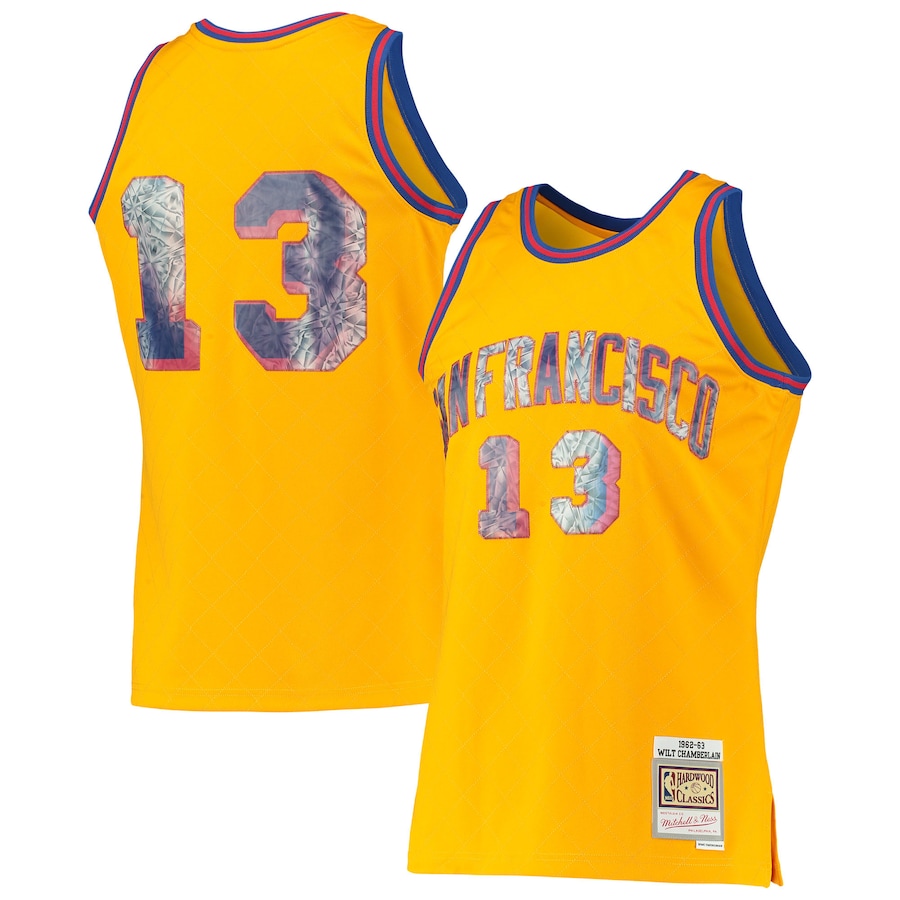 Men's San Francisco Warriors Wilt Chamberlain Mitchell & Ness Gold 1962/63 Hardwood Classics NBA 75th Anniversary Diamond Swingman Jersey - Jersey