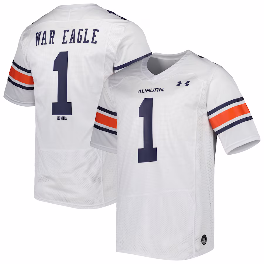 #1 Auburn Tigers Under Armour Team Wordmark Replica Football Jersey - White - Jersey