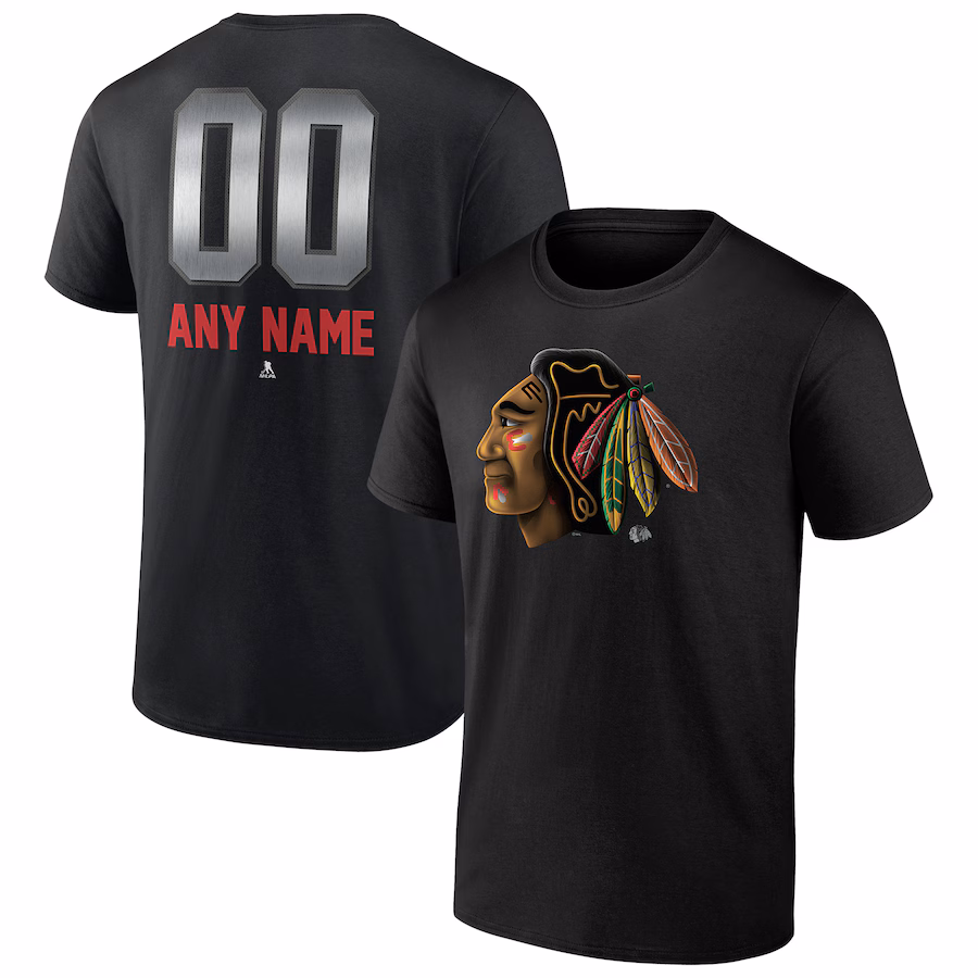 Men's Chicago Blackhawks Black Personalized Midnight Mascot Logo T-Shirt - Jersey