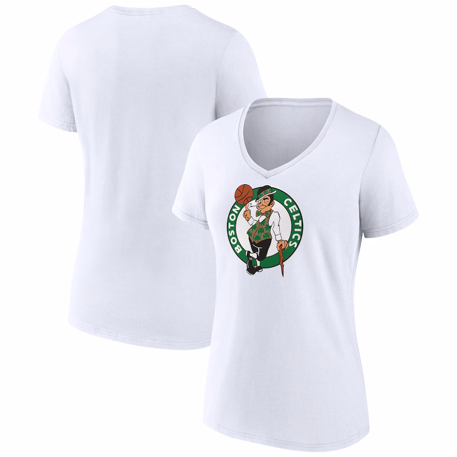 Women's Boston Celtics White Logo V-Neck T-Shirt - Jersey