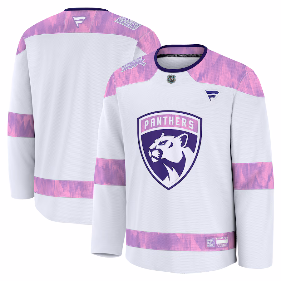 Men's Florida Panthers Fanatics White 2024 Hockey Fights Cancer Practice Jersey - Jersey