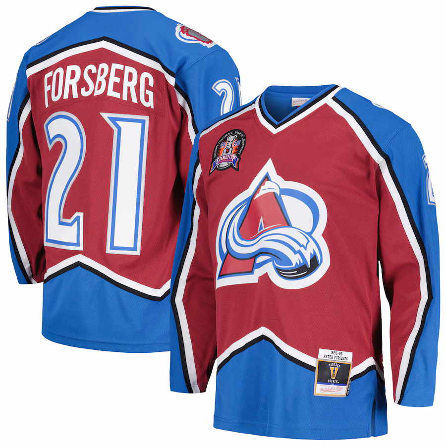 Men's Colorado Avalanche Peter Forsberg Mitchell & Ness Burgundy 1995/96 Blue Line Player Jersey - Jersey