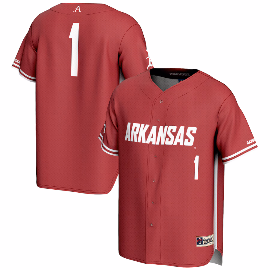 Men's GameDay Greats #1 Cardinal Arkansas Razorbacks Lightweight Baseball Jersey - Jersey