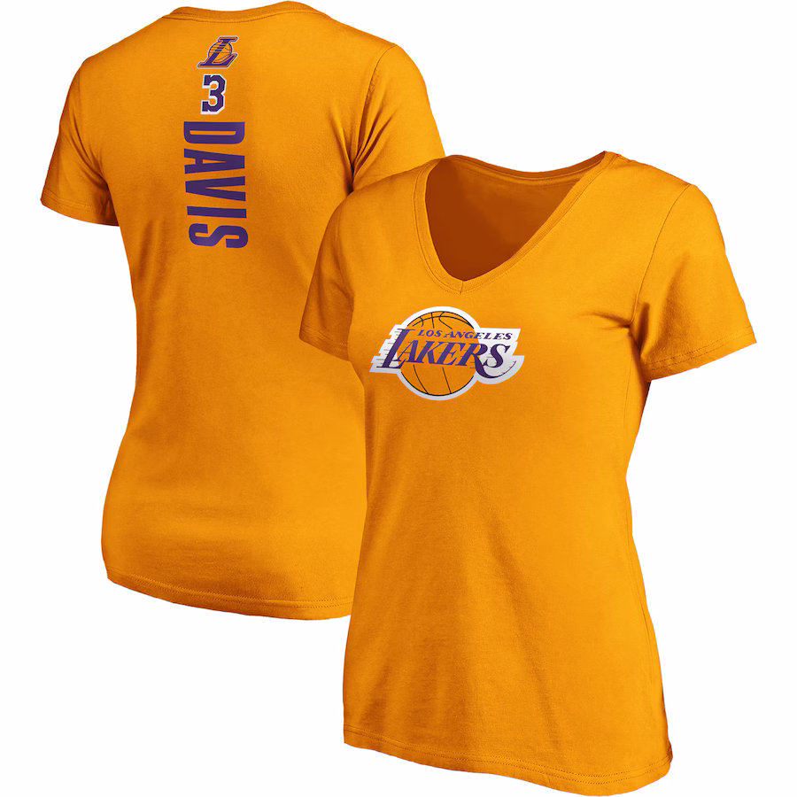 Women's Los Angeles Lakers Anthony Davis Fanatics Gold Team Playmaker Name & Number V-Neck T-Shirt - Jersey
