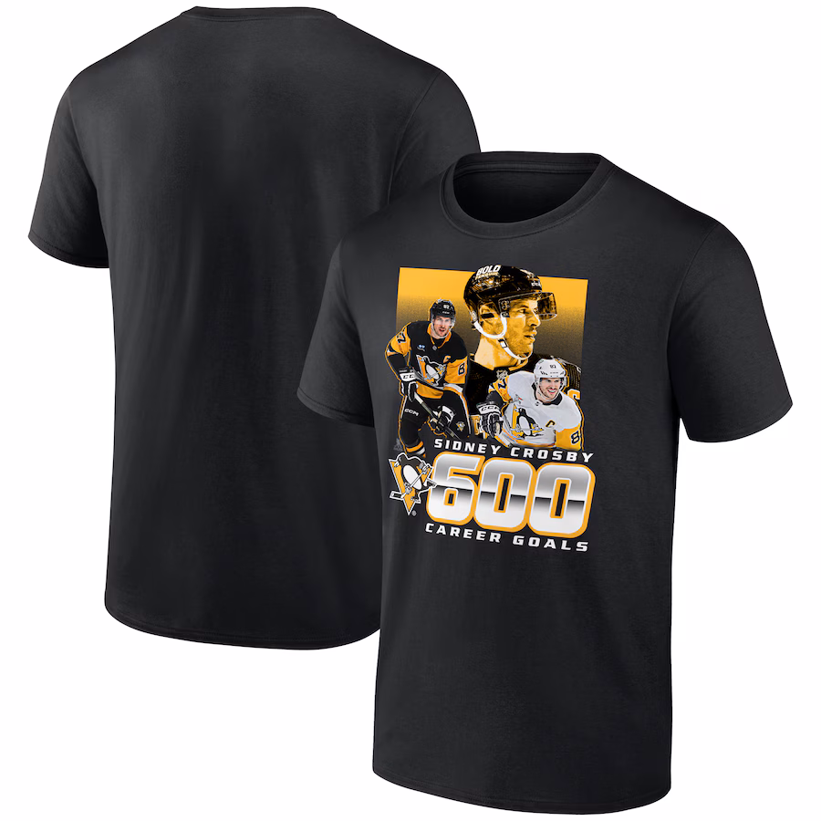 Men's Pittsburgh Penguins Sidney Crosby Black 600 Career Goals T-Shirt - Jersey