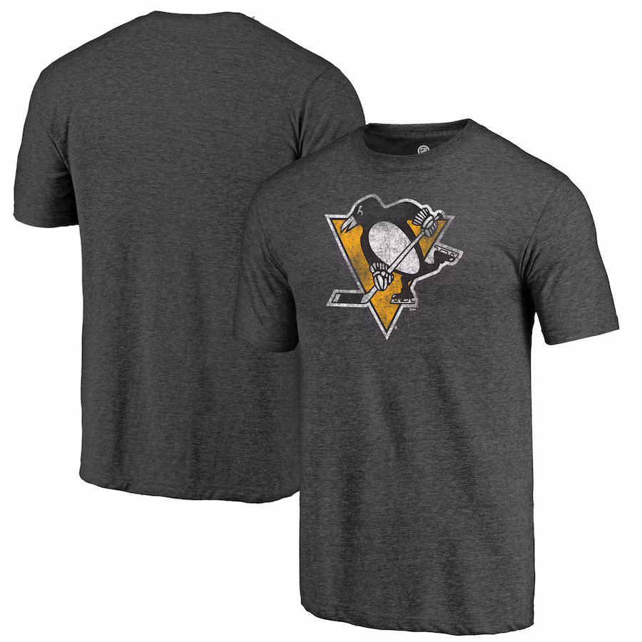Men's Pittsburgh Penguins Charcoal Distressed Logo Tri-Blend T-Shirt - Jersey