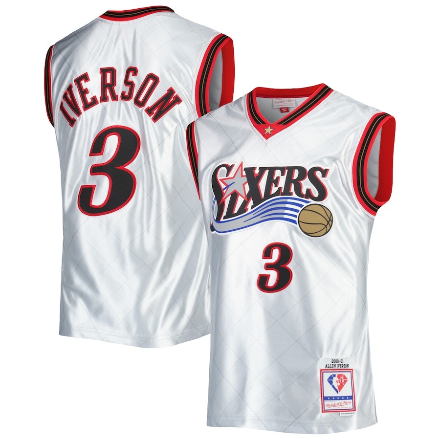 Men's Philadelphia 76ers Allen Iverson Mitchell & Ness Platinum 2000/01 Hardwood Classics 75th Anniversary Swingman Jersey - Jersey