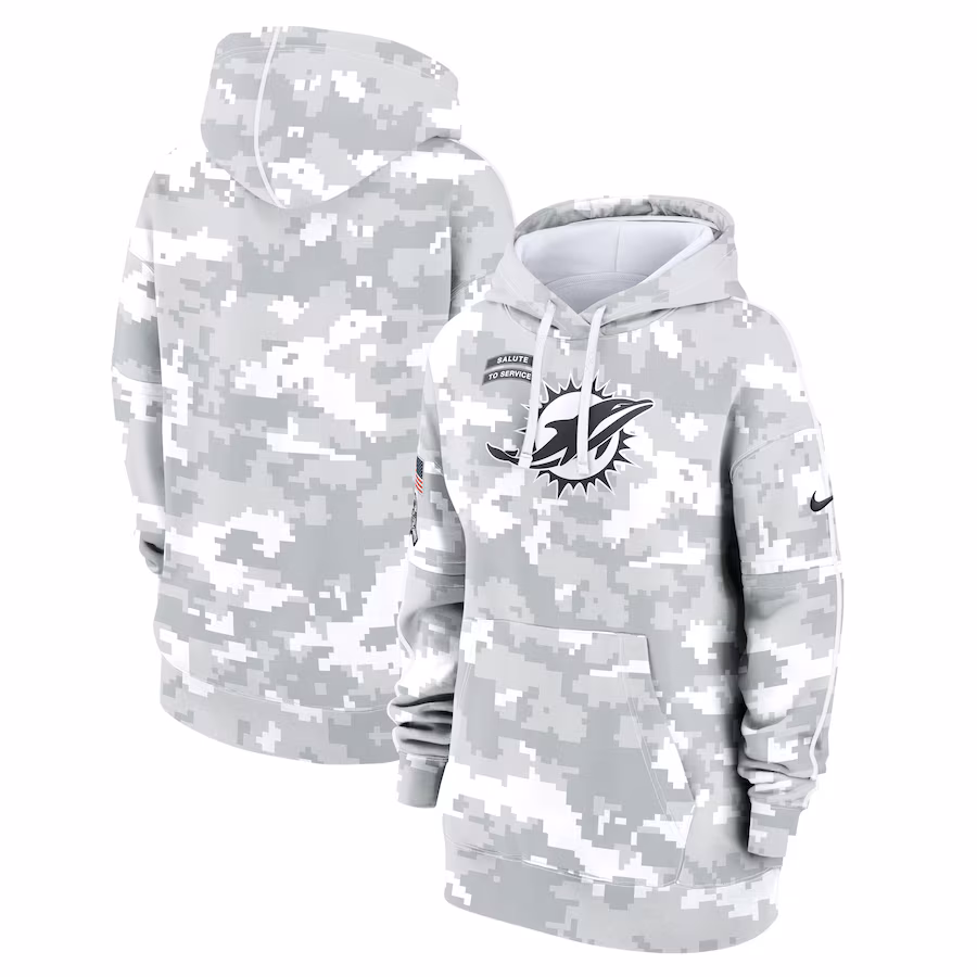 Women's Miami Dolphins Nike Arctic Camo 2024 Salute To Service Club Fleece Pullover Hoodie - Jersey