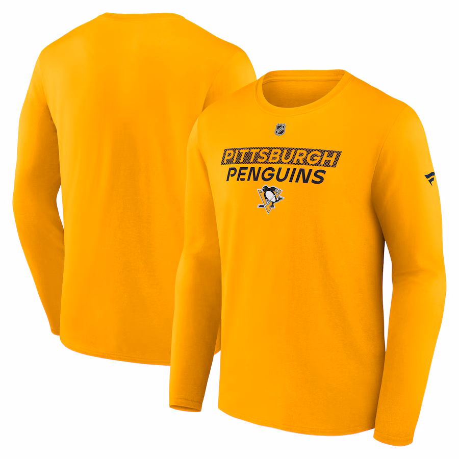 Men's Pittsburgh Penguins Fanatics Gold Authentic Pro Core Primary Long Sleeve T-Shirt - Jersey