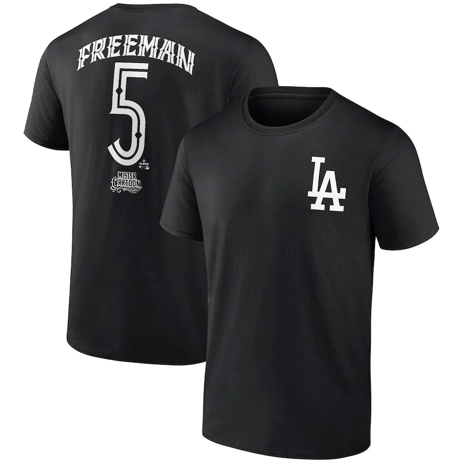 Men's Los Angeles Dodgers Freddie Freeman Black Mister Cartoon Name & Number T-Shirt - Jersey