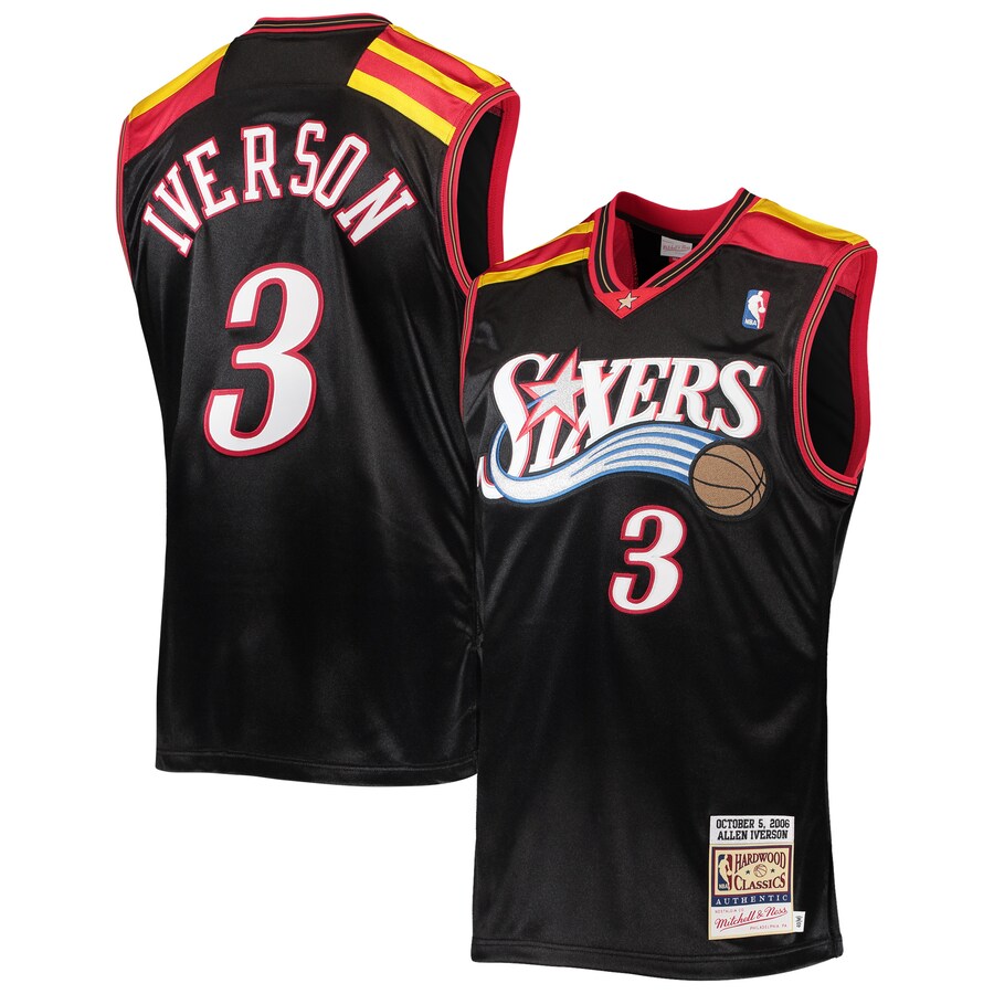Men's Philadelphia 76ers Allen Iverson Mitchell & Ness Black 2006 Hardwood Classics Authentic Jersey - Jersey