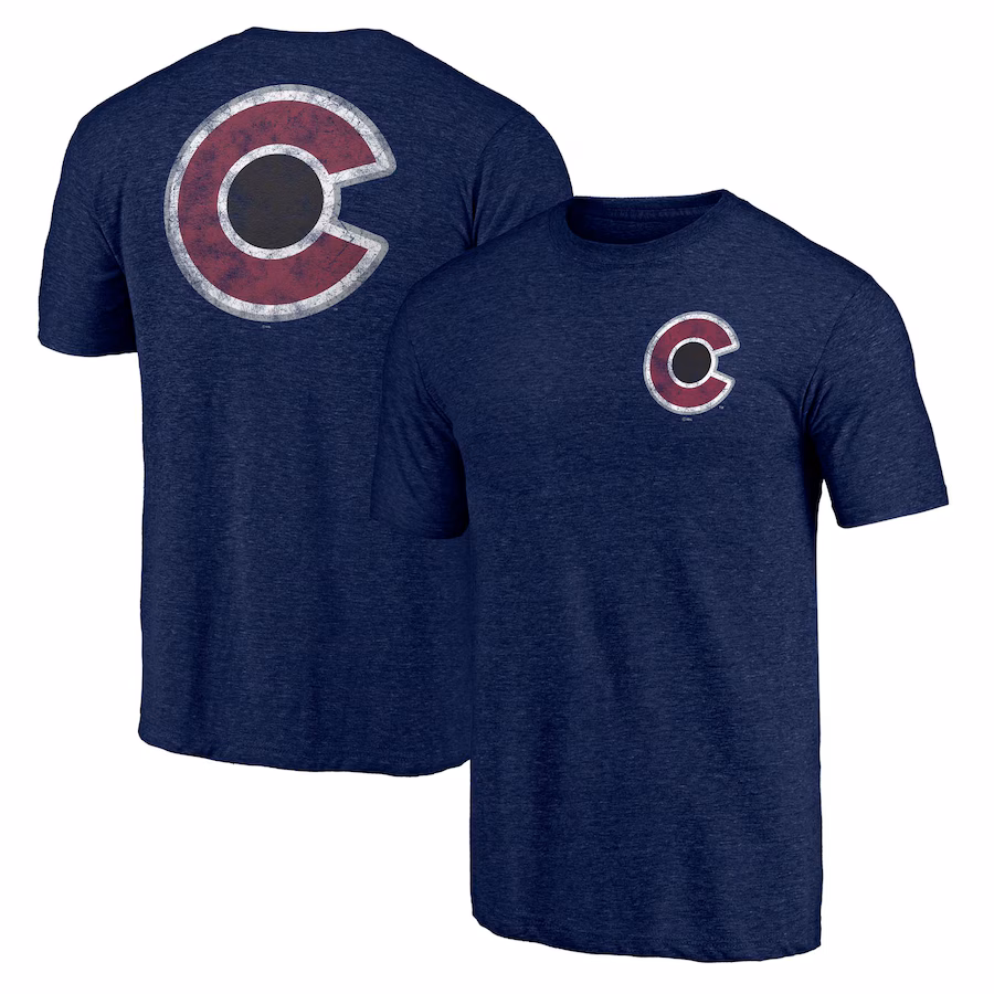 Men's Colorado Avalanche Fanatics Heather Navy Distressed Shoulder Patch Logo T-Shirt - Jersey