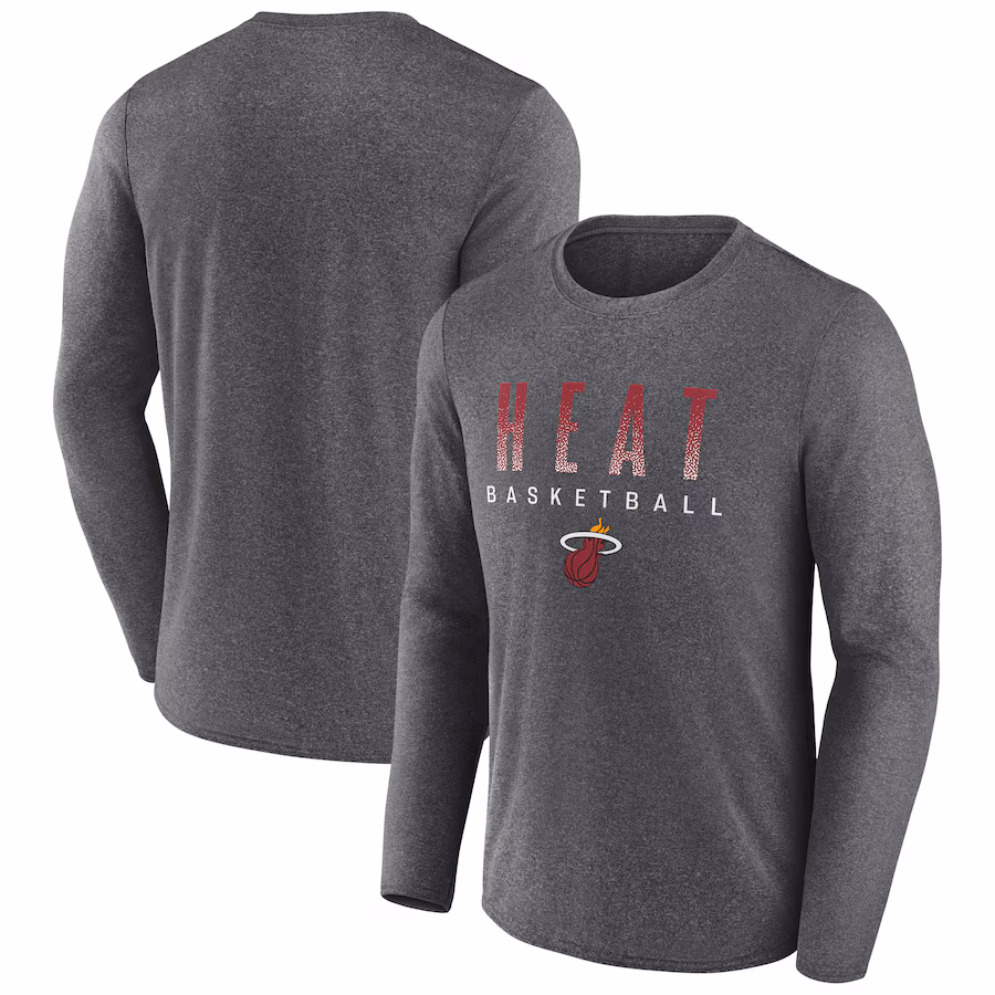 Men's Miami Heat Fanatics Heathered Charcoal Where Legends Play Iconic Practice Long Sleeve T-Shirt - Jersey