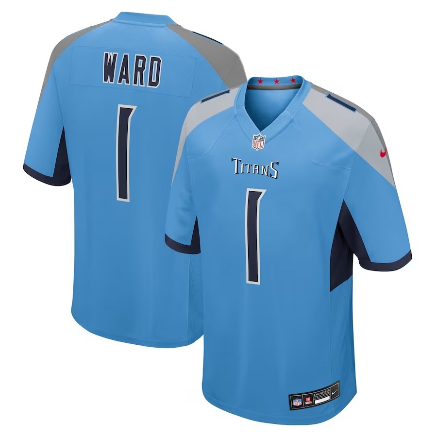 Men's Tennessee Titans Cameron Ward Nike Light Blue 2025 NFL Draft First Round Pick Game Jersey - Jersey