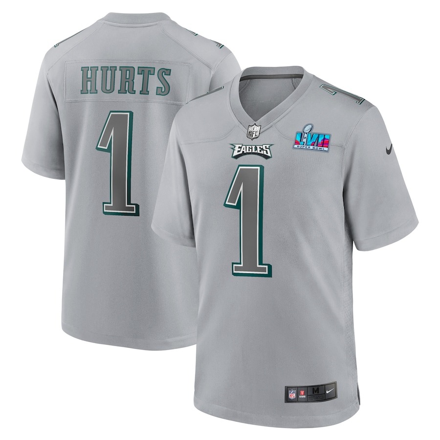 Youth Philadelphia Eagles Jalen Hurts Nike Gray Super Bowl LVII Patch Atmosphere Fashion Game Jersey - Jersey