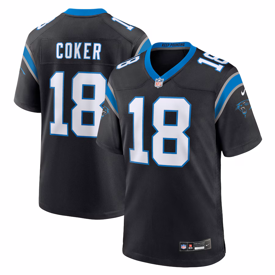 Men's Carolina Panthers Jalen Coker Nike Black Team Game Jersey - Jersey