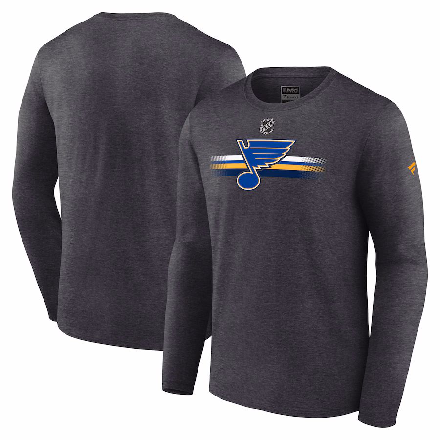 Men's St. Louis Blues Fanatics Heather Charcoal Authentic Pro Secondary Long Sleeve T-Shirt - Jersey