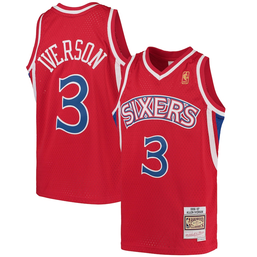 Youth Philadelphia 76ers Allen Iverson Mitchell & Ness Red 1996/97 Hardwood Classics Swingman Throwback Jersey - Jersey