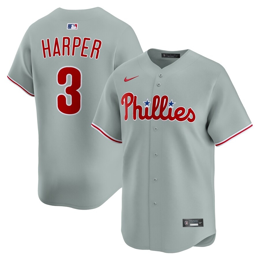 Men's Philadelphia Phillies Bryce Harper Nike Gray Road Limited Player Jersey - Jersey