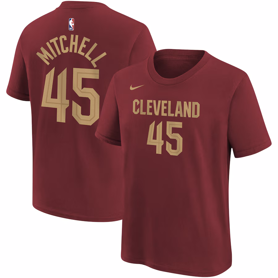 Youth Cleveland Cavaliers Donovan Mitchell Nike Wine Icon Edition Name & Number T-Shirt - Jersey