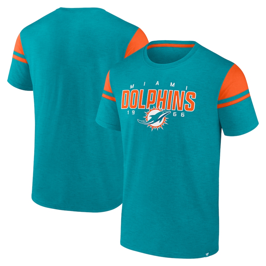 Men's Miami Dolphins Fanatics Aqua Old School Play Slub T-Shirt - Jersey