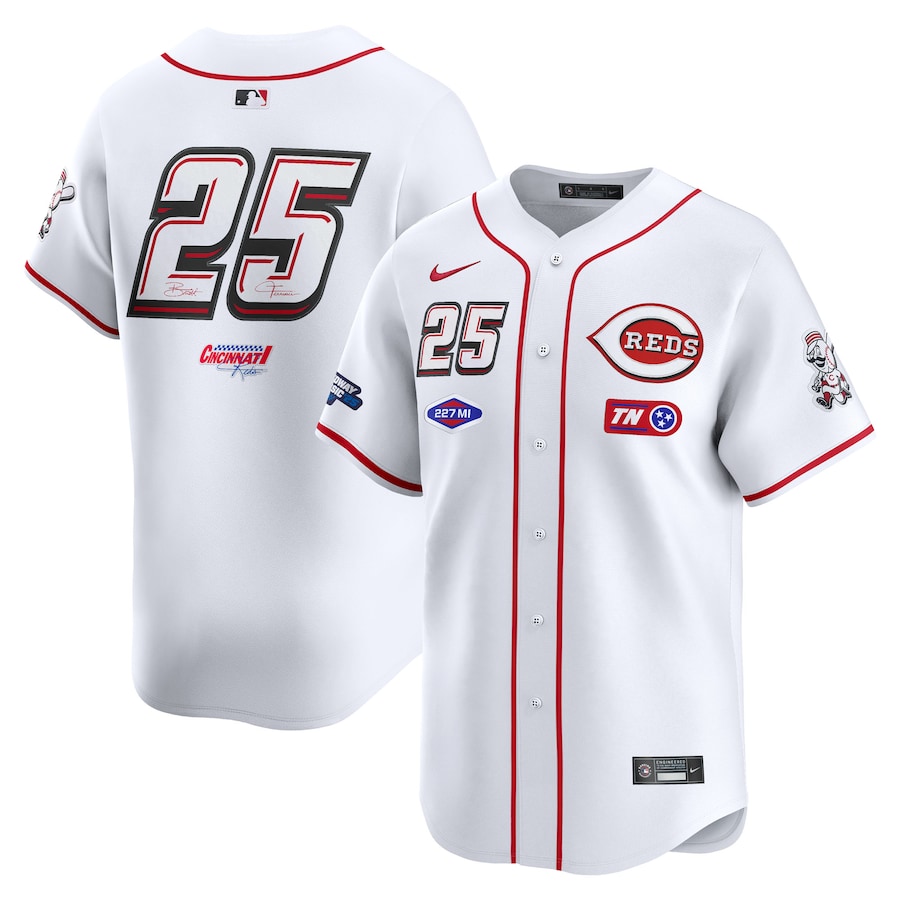 Men's Cincinnati Reds #25 Nike White 2025 MLB Speedway Classic Home Replica Jersey - Jersey