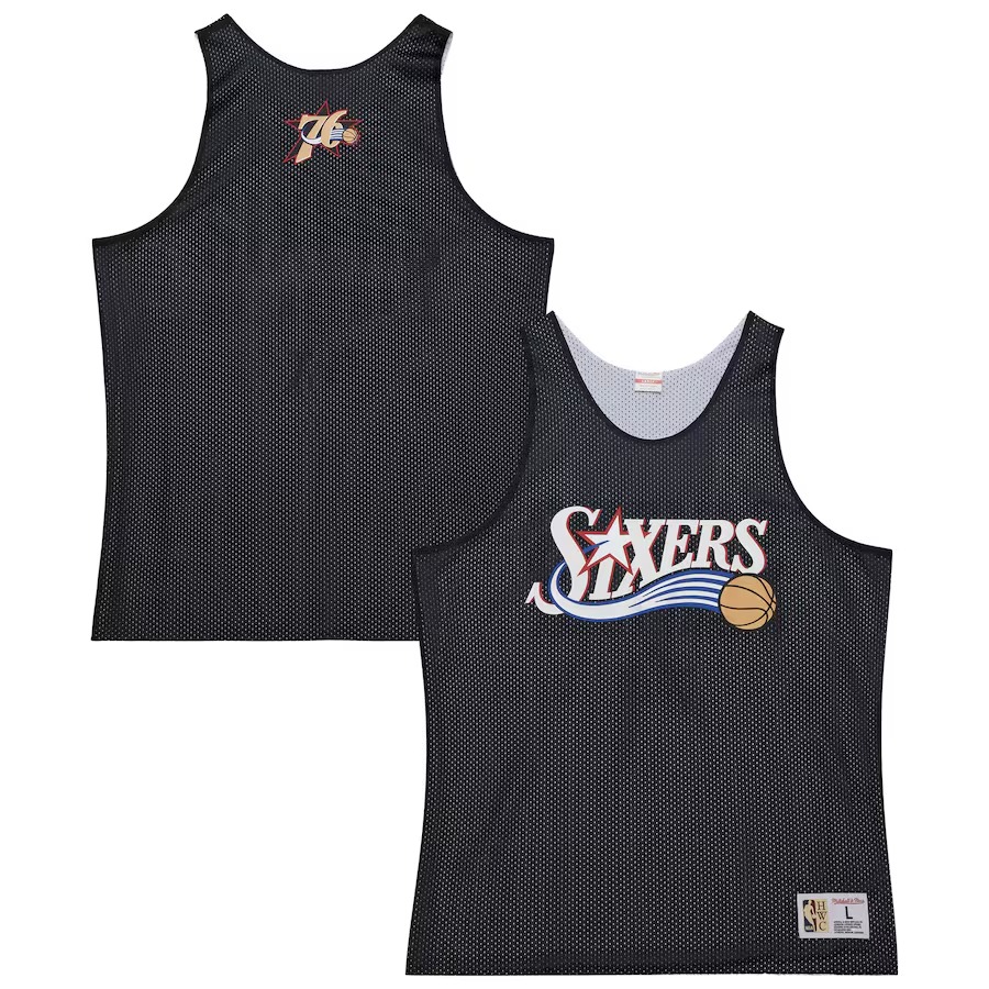 Men's Philadelphia 76ers Mitchell & Ness Black/White Hardwood Classics Reversible Mesh Practice Jersey - Jersey