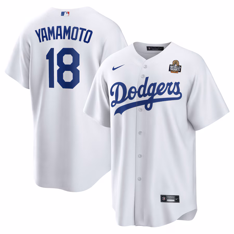 Men's Los Angeles Dodgers Yoshinobu Yamamoto Nike White 2024 World Series Home Replica Player Jersey - Jersey