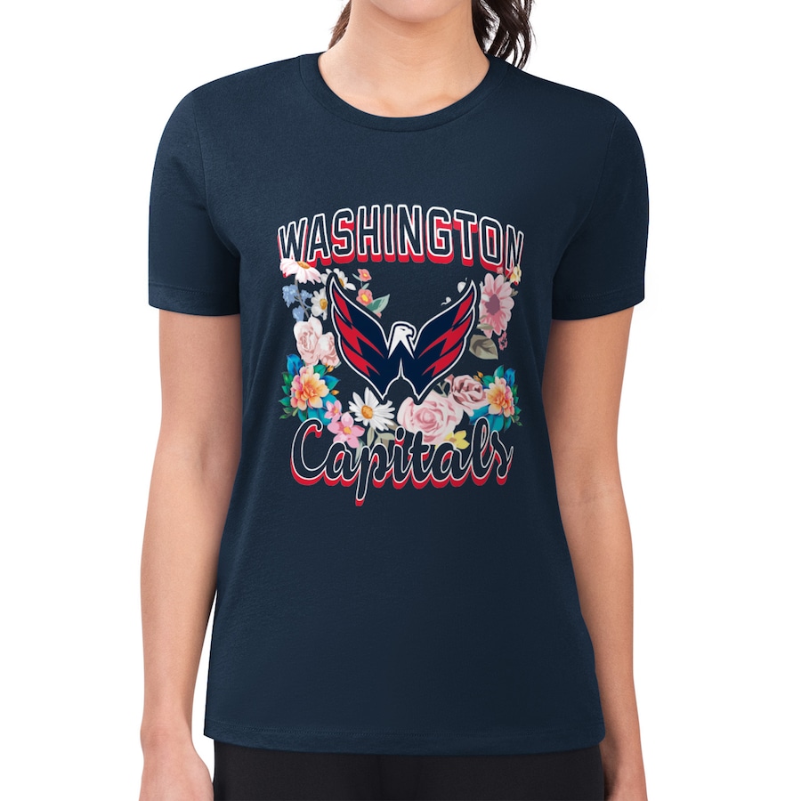 Women's Washington Capitals G-III 4Her by Carl Banks Navy Flower Logo Fitted T-Shirt - Jersey