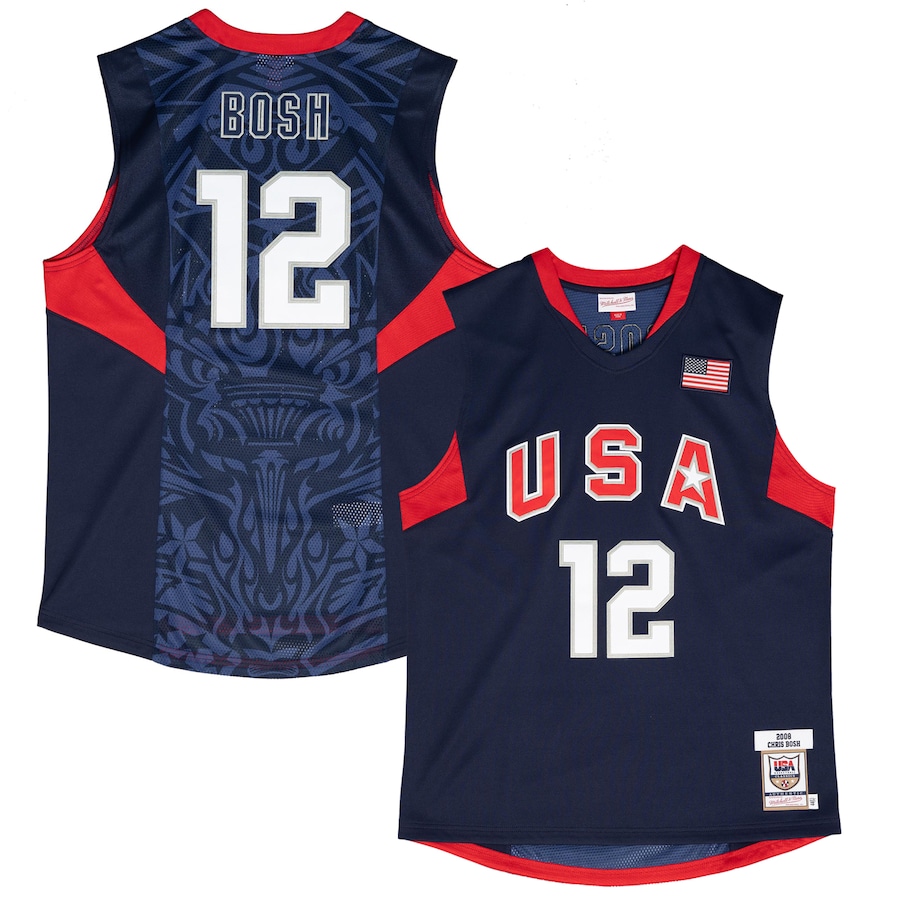 Men's USA Basketball Chris Bosh Mitchell & Ness Navy 2008 Authentic Player Jersey - Jersey