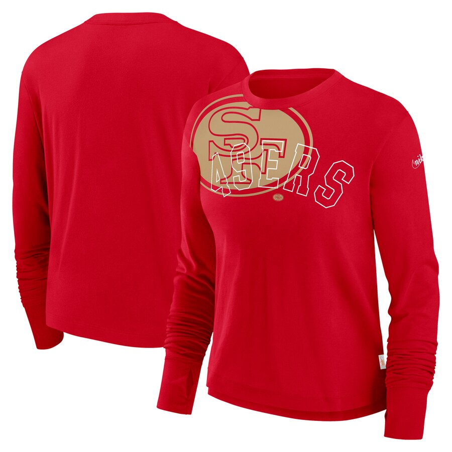 Women's San Francisco 49ers Nike Scarlet Layered Logo Cropped Long Sleeve Fashion T-Shirt - Jersey