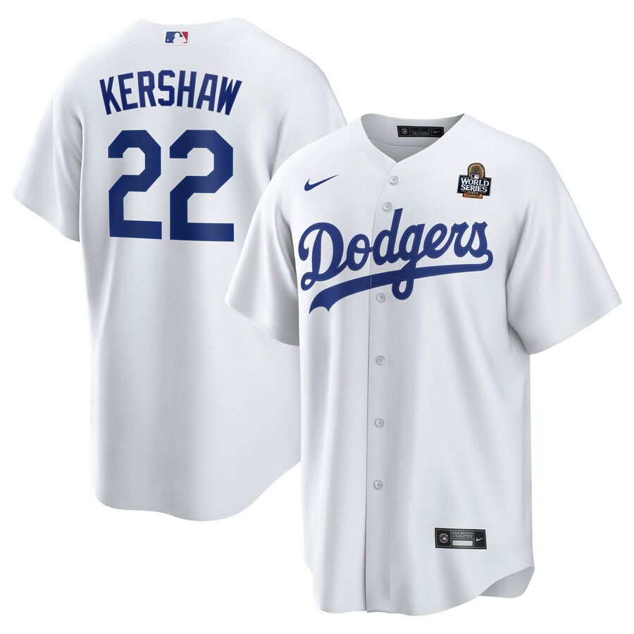 Men's Los Angeles Dodgers Clayton Kershaw Nike White 2024 World Series Home Replica Player Jersey - Jersey