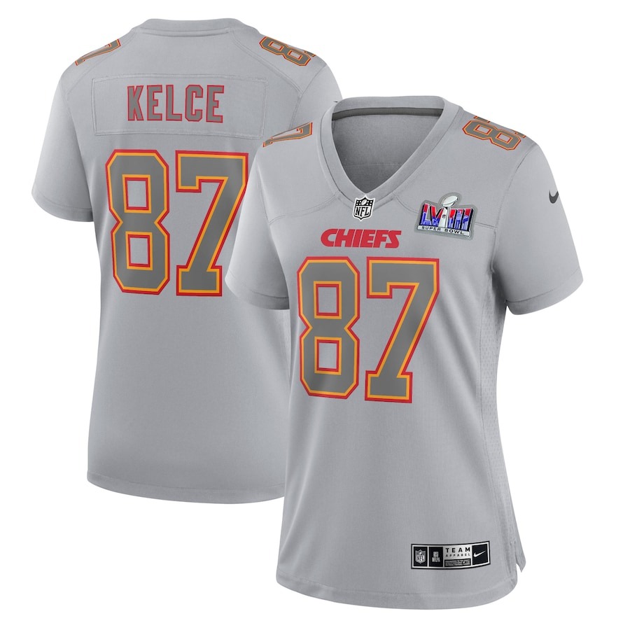 Women's Kansas City Chiefs Travis Kelce Nike Gray Super Bowl LVIII Atmosphere Fashion Game Jersey - Jersey