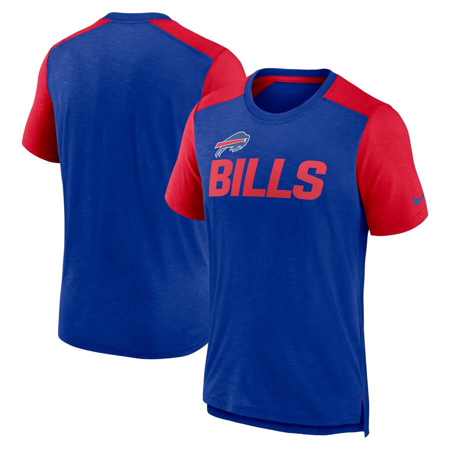 Men's Buffalo Bills Nike Heathered Royal/Heathered Red Color Block Team Name T-Shirt - Jersey