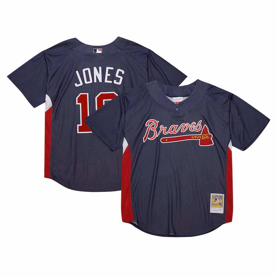 Men's Atlanta Braves Chipper Jones Mitchell & Ness Navy Cooperstown Collection 2007 Batting Practice Jersey - Jersey