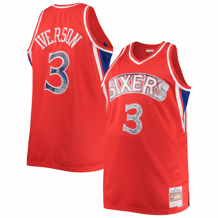 Men's Philadelphia 76ers Allen Iverson Mitchell & Ness Red Big & Tall 1996/97 NBA 75th Anniversary Diamond Swingman Jersey - Jersey