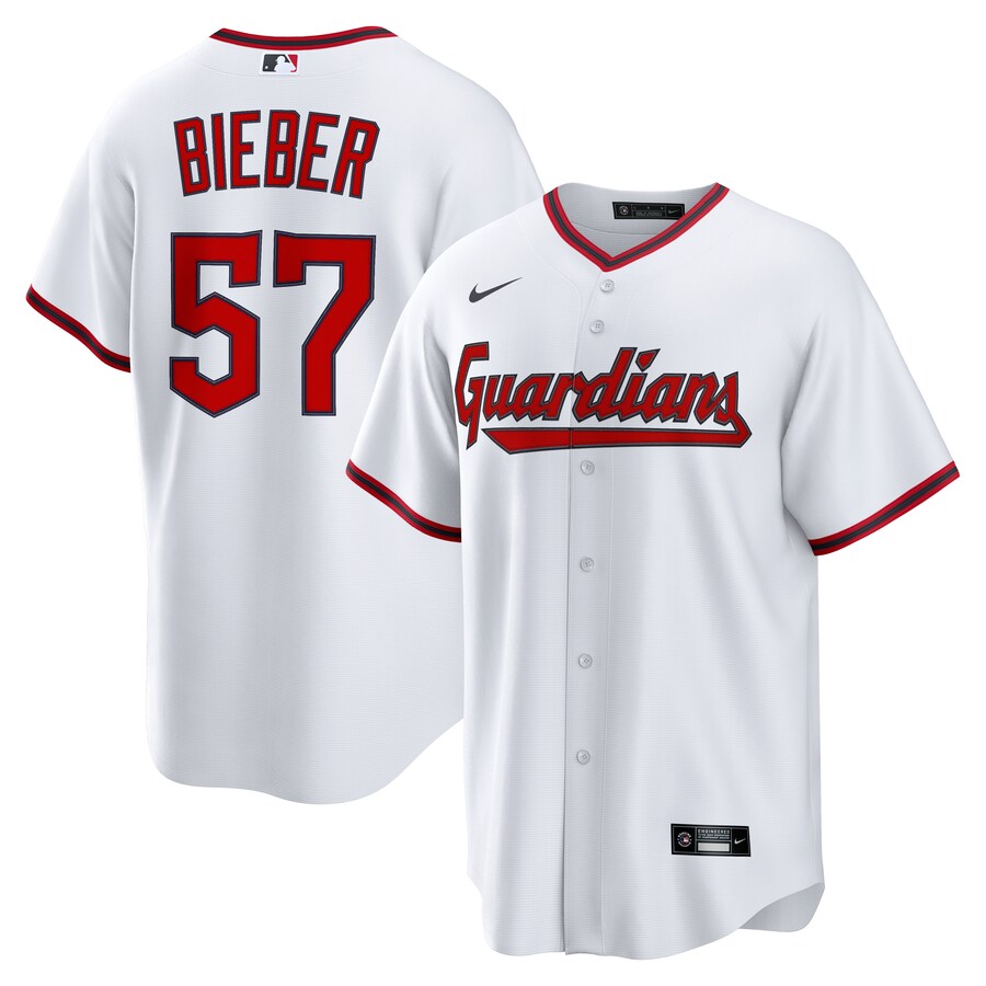 Men's Cleveland Guardians Shane Bieber Nike White Home Replica Jersey - Jersey