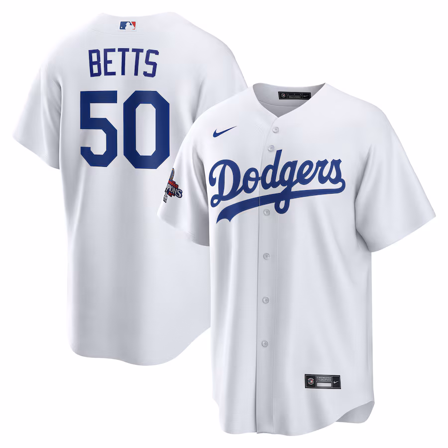 Men's Los Angeles Dodgers Mookie Betts Nike White 2024 World Series Champions Home Replica Player Jersey - Jersey