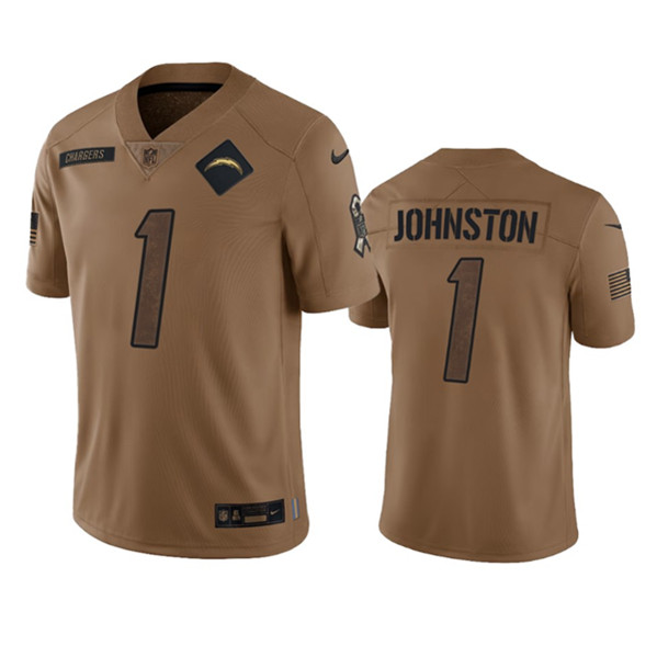 Men's Los Angeles Chargers #1 Quentin Johnston 2023 Brown Salute To Service Limited Football Stitched Jersey - Jersey