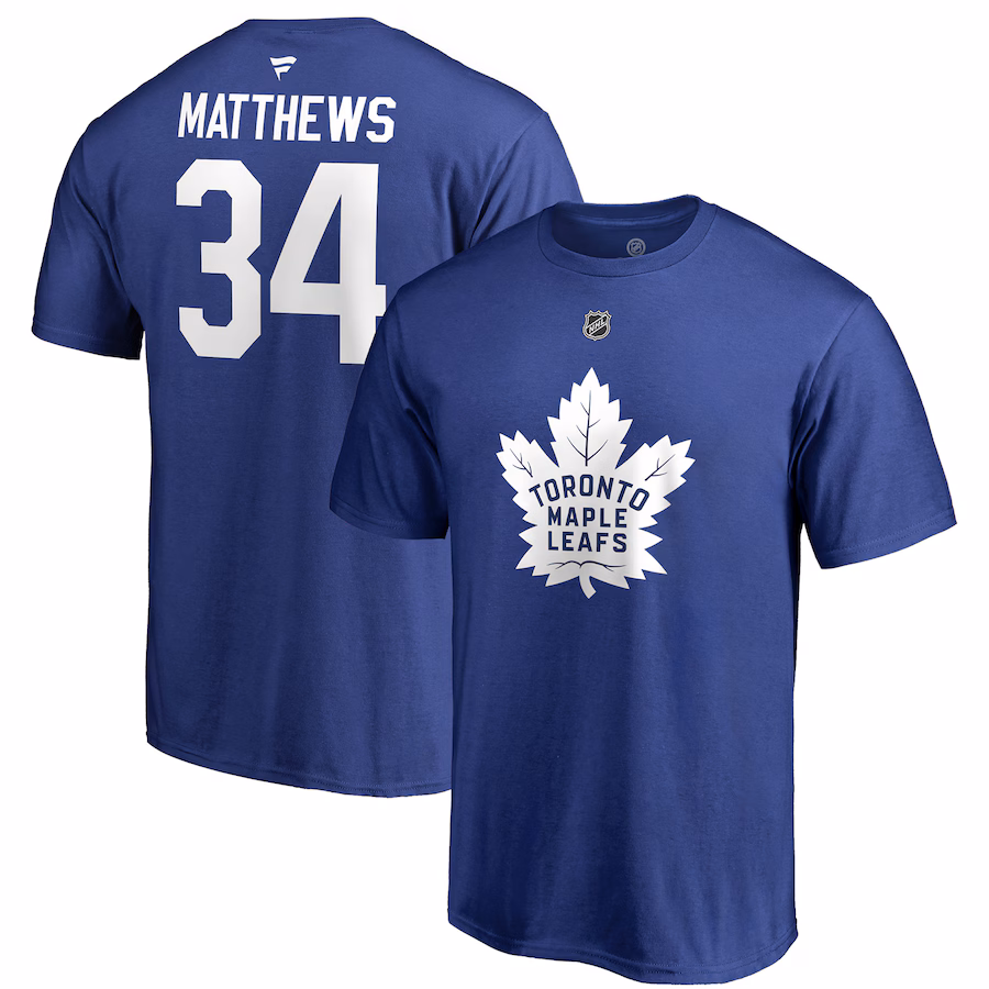 Men's Toronto Maple Leafs Auston Matthews Fanatics Blue Team Authentic Stack Name & Number T-Shirt - Jersey