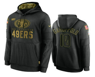 Men's San Francisco 49ers #10 Jimmy Garoppolo Black 2020 Salute To Service Sideline Performance Pullover Hoodie - Jersey
