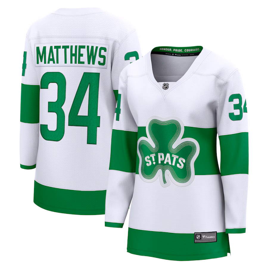 Women's Toronto Maple Leafs Auston Matthews Fanatics White St. Patricks Alternate Premier Breakaway Player Jersey - Jersey