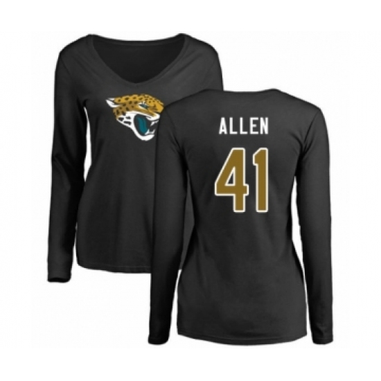 Football Women's Jacksonville Jaguars #41 Josh Allen Black Name & Number Logo Slim Fit Long Sleeve T-Shirt - Jersey