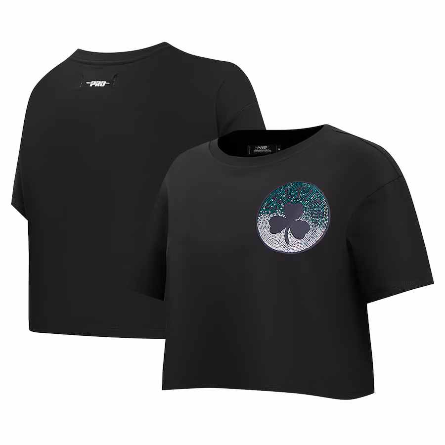 Women's Boston Celtics Pro Standard Black Jewels Boxy Cropped T-Shirt - Jersey