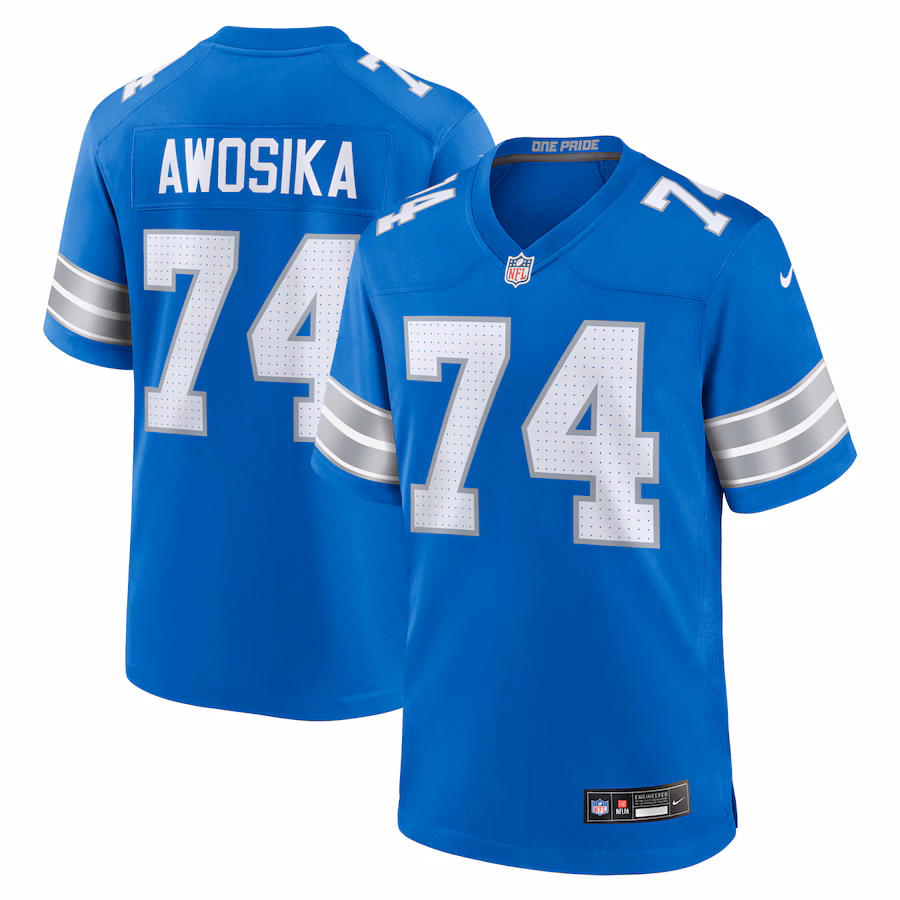 Men's Detroit Lions Kayode Awosika Nike Blue Team Game Jersey - Jersey