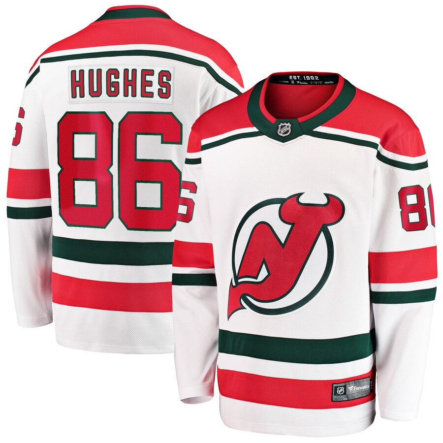 Men's New Jersey Devils Jack Hughes Fanatics Branded White 2022/23 Heritage Premier Breakaway Jersey - Jersey