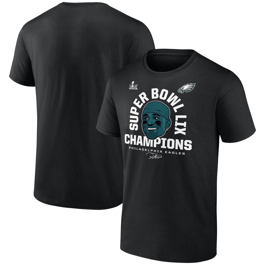 Men's Philadelphia Eagles Jalen Hurts Black Super Bowl LIX Champions T-Shirt - Jersey