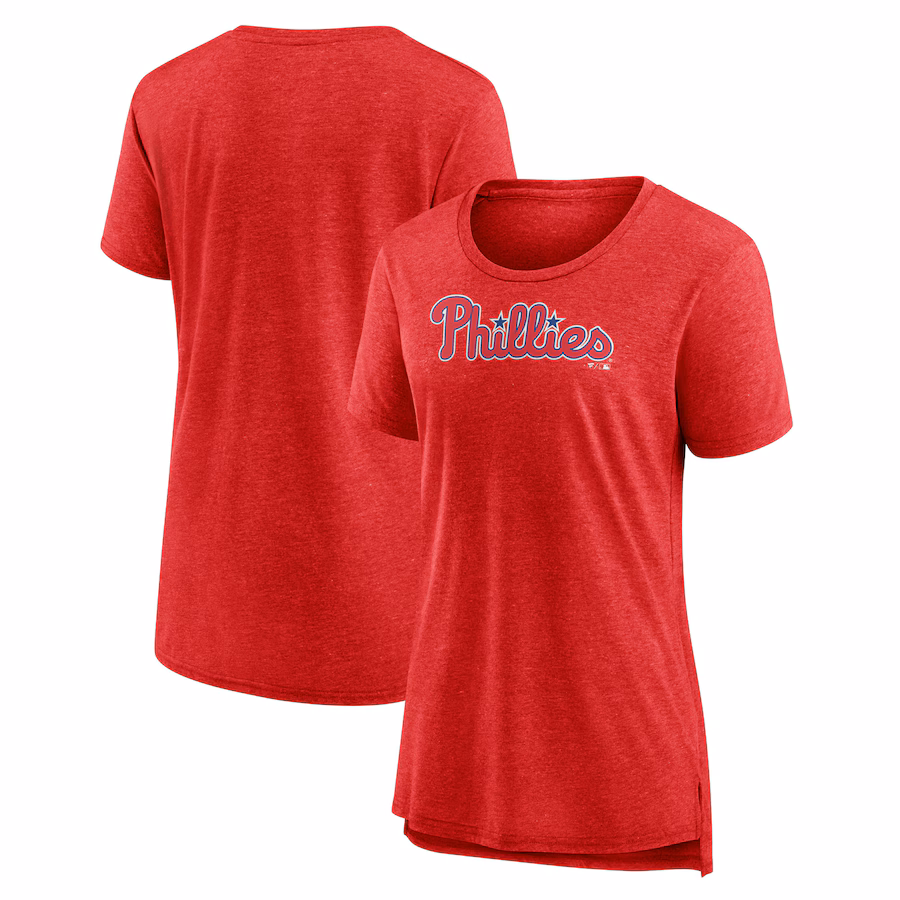 Women's Philadelphia Phillies Heather Red Official Wordmark Tri-Blend T-Shirt - Jersey